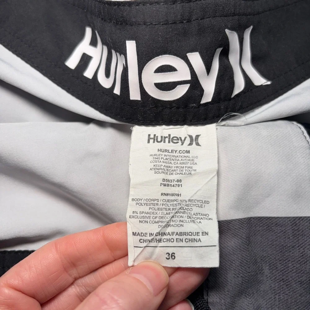 Hurley Phantom Board Shorts Mens 36 Gray White Stripe Stretch Swim Trunks Surf